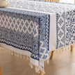 Blue Totem Rectangle Tablecloth Boho Tassel Design