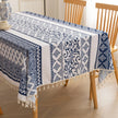 Blue Totem Rectangle Tablecloth Boho Tassel Design