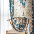 elegant curtain with intricate floral and medallion design in teal, beige, and gold tones, featuring ornate scrolling patterns for a classic and luxurious home décor look.