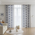 Stylish bohemian curtain featuring bold black geometric and cross patterns on a neutral background, accented with decorative tassel trim — perfect for adding a modern tribal touch to your living room, bedroom, or eclectic home décor.