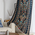 Luxurious bohemian-style curtain featuring a bold black base with intricate beige, red, and teal floral and geometric patterns, finished with elegant tassel trim — perfect for adding vibrant charm and cultural flair to your home décor.