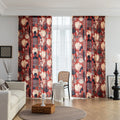 Modern bohemian curtain featuring an abstract tribal-inspired design in earthy terracotta, beige, and black tones, adorned with cactus and floral motifs, and finished with delicate white tassel trim — perfect for adding a warm, artistic touch to your home décor.