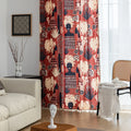 Modern bohemian curtain featuring an abstract tribal-inspired design in earthy terracotta, beige, and black tones, adorned with cactus and floral motifs, and finished with delicate white tassel trim — perfect for adding a warm, artistic touch to your home décor.