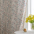 Light and airy curtain with a delicate floral vine pattern in soft blue and pink on a natural beige background, finished with a subtle fringe trim — perfect for bringing a fresh, romantic, and nature-inspired touch to your home décor.