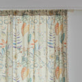 Elegant botanical curtain with a soft beige base, featuring hand-painted style floral and leaf patterns in warm earthy tones and muted pastels, finished with white tassel trim — perfect for bringing a fresh, nature-inspired charm to your home décor.