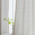 Elegant beige curtain with subtle vertical white embroidery and soft tassel trim — a versatile and timeless design that adds warmth, texture, and understated sophistication to any room decor.