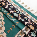 Elegant curtain in a refreshing teal hue, featuring an intricate central medallion design with floral and scroll motifs, framed by a richly detailed border — perfect for adding a touch of sophistication and cultural artistry to any living space.