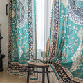 Elegant curtain in a refreshing teal hue, featuring an intricate central medallion design with floral and scroll motifs, framed by a richly detailed border — perfect for adding a touch of sophistication and cultural artistry to any living space.