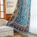 Luxurious curtain with a rich turquoise base, adorned with intricate floral and paisley patterns in warm earthy tones, framed by an ornate contrasting border — ideal for adding elegance and cultural charm to any room.
