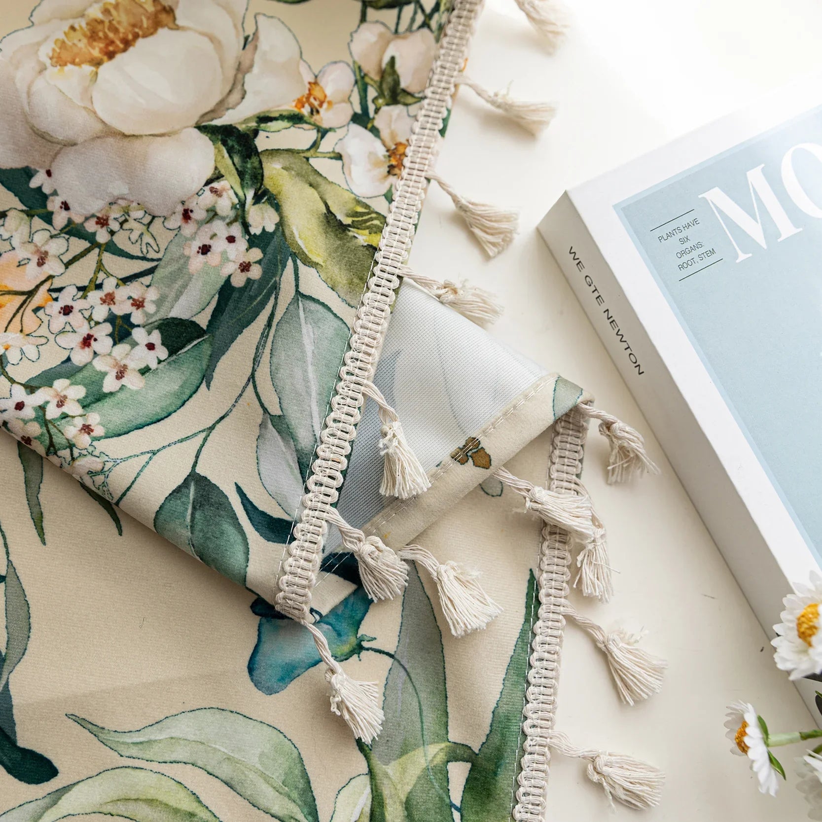 Elegant floral curtain with vibrant botanical prints, perfect for adding a fresh, nature-inspired touch to any living space