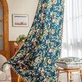 Dark teal floral curtain with vibrant botanical prints, adding a fresh, elegant, and nature-inspired touch to any room décor.