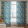 Dark teal floral curtain with vibrant botanical prints, adding a fresh, elegant, and nature-inspired touch to any room décor.