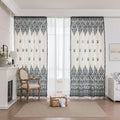 Elegant Black and White Bohemian Curtains – Add timeless charm to your home with these white curtains adorned with intricate black floral and paisley patterns. The bold border design at the base transitions into delicate motifs toward the top, creating a balanced, eye-catching look. Made from soft, lightweight fabric, they allow natural light to filter through while maintaining privacy. Perfect for living rooms, bedrooms, or creative spaces, these tassel-trimmed curtains bring a sophisticated boho vibe to a