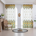 Bohemian Paisley Print Curtains – Brighten your space with these vibrant white curtains featuring an intricate paisley design in rich yellow, green, and red tones. The elegant pattern starts at the base and gracefully fades upward, adding a unique artistic touch to your home décor. Made from lightweight, breathable fabric, they allow soft natural light to flow in while enhancing any living room, bedroom, or creative space with a warm, eclectic charm. Tassel trim along the edges completes the boho-inspired l