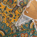 Bohemian Paisley Print Curtains – Brighten your space with these vibrant white curtains featuring an intricate paisley design in rich yellow, green, and red tones. The elegant pattern starts at the base and gracefully fades upward, adding a unique artistic touch to your home décor. Made from lightweight, breathable fabric, they allow soft natural light to flow in while enhancing any living room, bedroom, or creative space with a warm, eclectic charm. Tassel trim along the edges completes the boho-inspired l