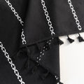 Elegant Black Tassel Curtains – Add a touch of sophistication to your home with these stylish black curtains featuring delicate vertical white embroidery and playful tassel trim. Crafted from lightweight, breathable fabric, they provide a perfect balance of privacy and natural light, making them ideal for living rooms, bedrooms, or reading nooks. The timeless black-and-white design complements modern, bohemian, and contemporary interiors, while the tassel detailing adds a chic, artisanal flair. Durable and 