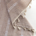 Light beige sheer curtain with subtle white embroidery and tassel edging — a breezy, elegant window treatment perfect for adding softness, texture, and natural light to any room décor.