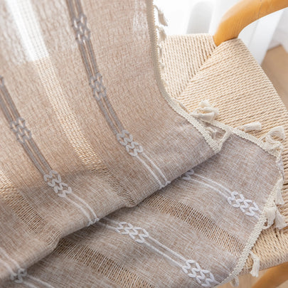 Khaki and white embroidered boho curtain with rod pocket styling