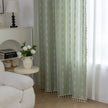 Soft green curtain with delicate vertical white embroidery and tassel trim ¡ª an airy and stylish window treatment ideal for creating a light, refreshing, and cozy atmosphere in any room.