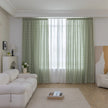 Soft green curtain with delicate vertical white embroidery and tassel trim ¡ª an airy and stylish window treatment ideal for creating a light, refreshing, and cozy atmosphere in any room.