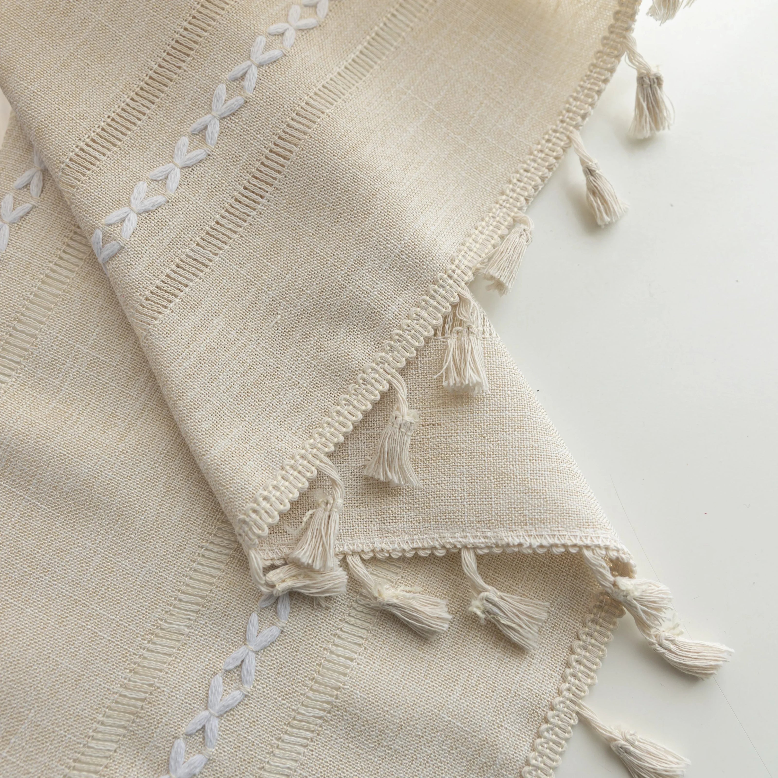 Ivory embroidery curtain in a bright living room
