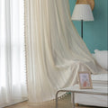 Beige Sheer Tassel Curtains – Elevate your space with these soft beige curtains featuring subtle pastel stripe accents for a touch of modern elegance. Crafted from lightweight, semi-sheer fabric, they gently diffuse sunlight while providing a cozy layer of privacy. The delicate tassel edging adds a charming boho-inspired finish, making them perfect for living rooms, bedrooms, or reading nooks. Ideal for creating a warm, inviting atmosphere in any home décor style.
