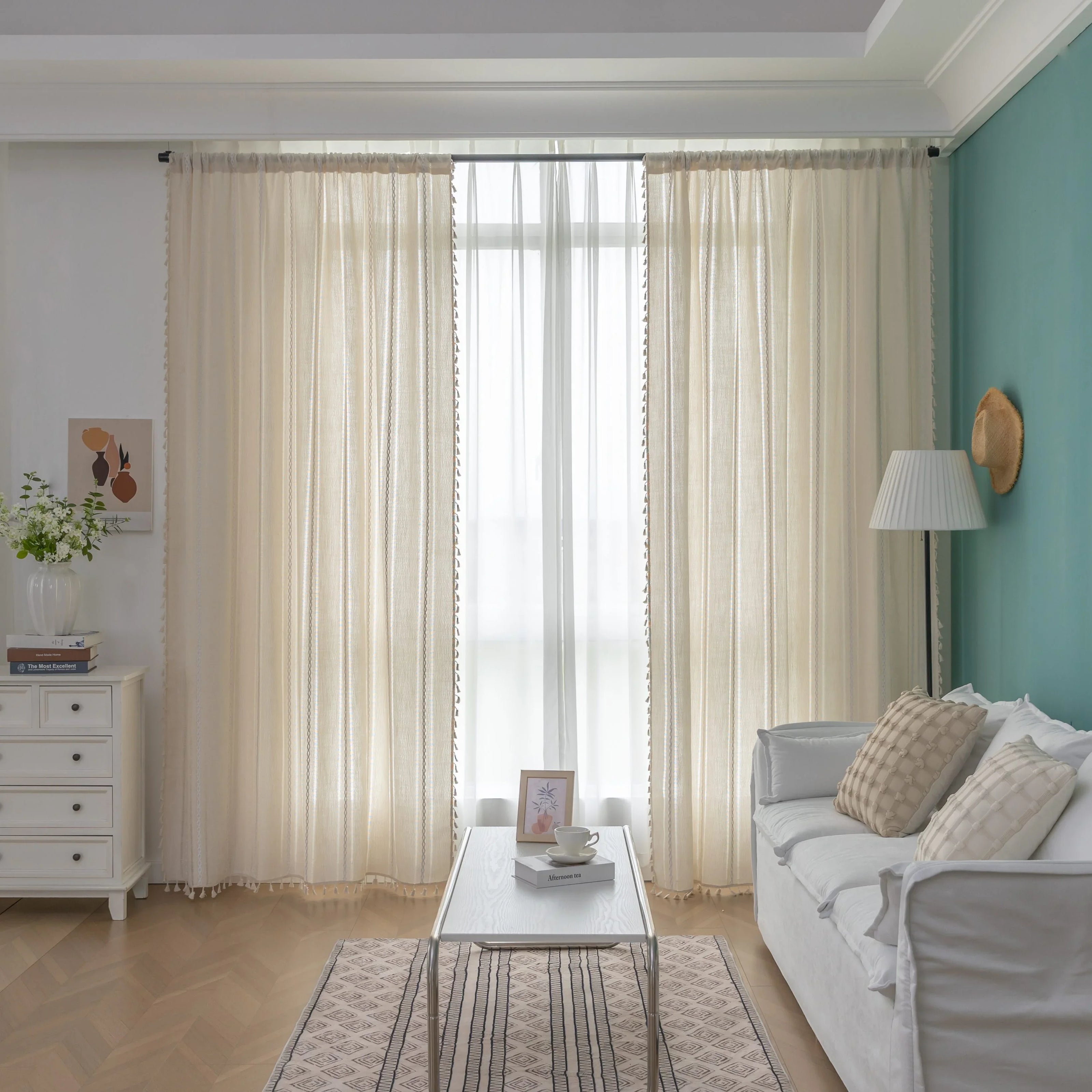 Ivory embroidery curtain fabric detail
