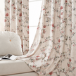 Vintage Pink Rose Floral Linen Texture Curtains Grommet Top 2 Panel