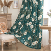 Dark Green White Wild Flower Velvet Curtains Grommet Top 2 Panel - product image 1