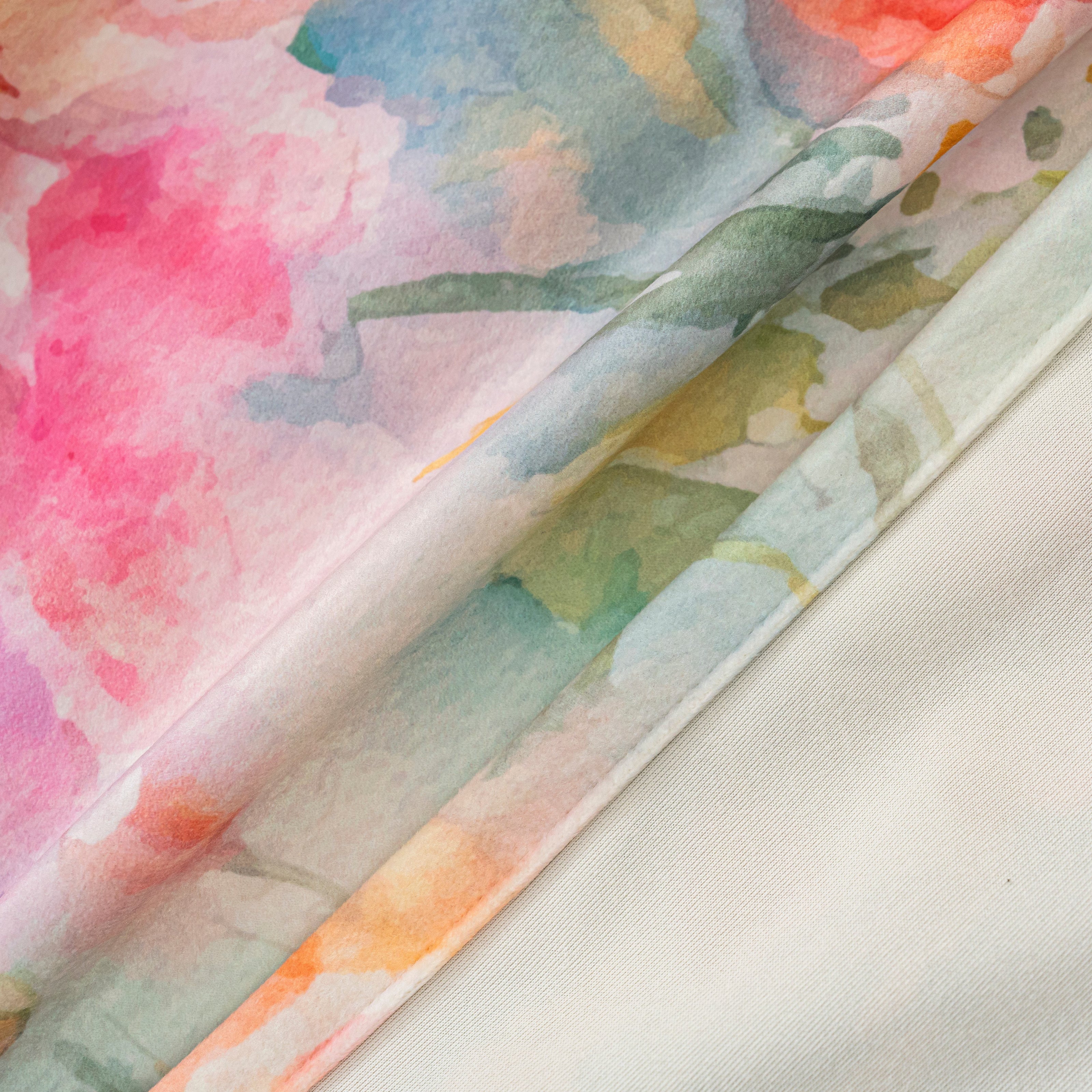 Watercolor Orange Pink Rose Velvet Curtains Grommet Top 2 Panel