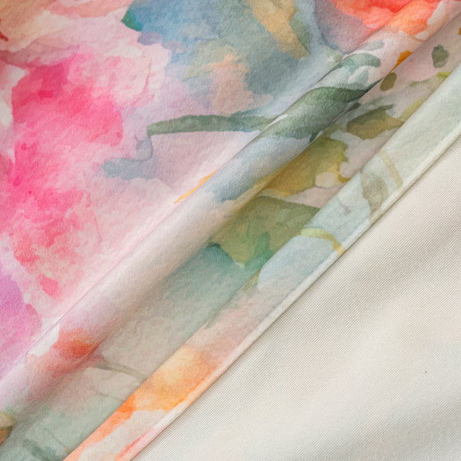 Watercolor Orange Pink Rose Velvet Curtains Grommet Top 2 Panel