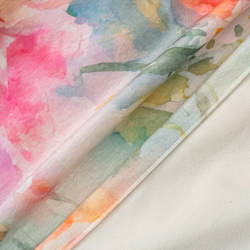 Watercolor Orange Pink Rose Velvet Curtains Grommet Top 2 Panel