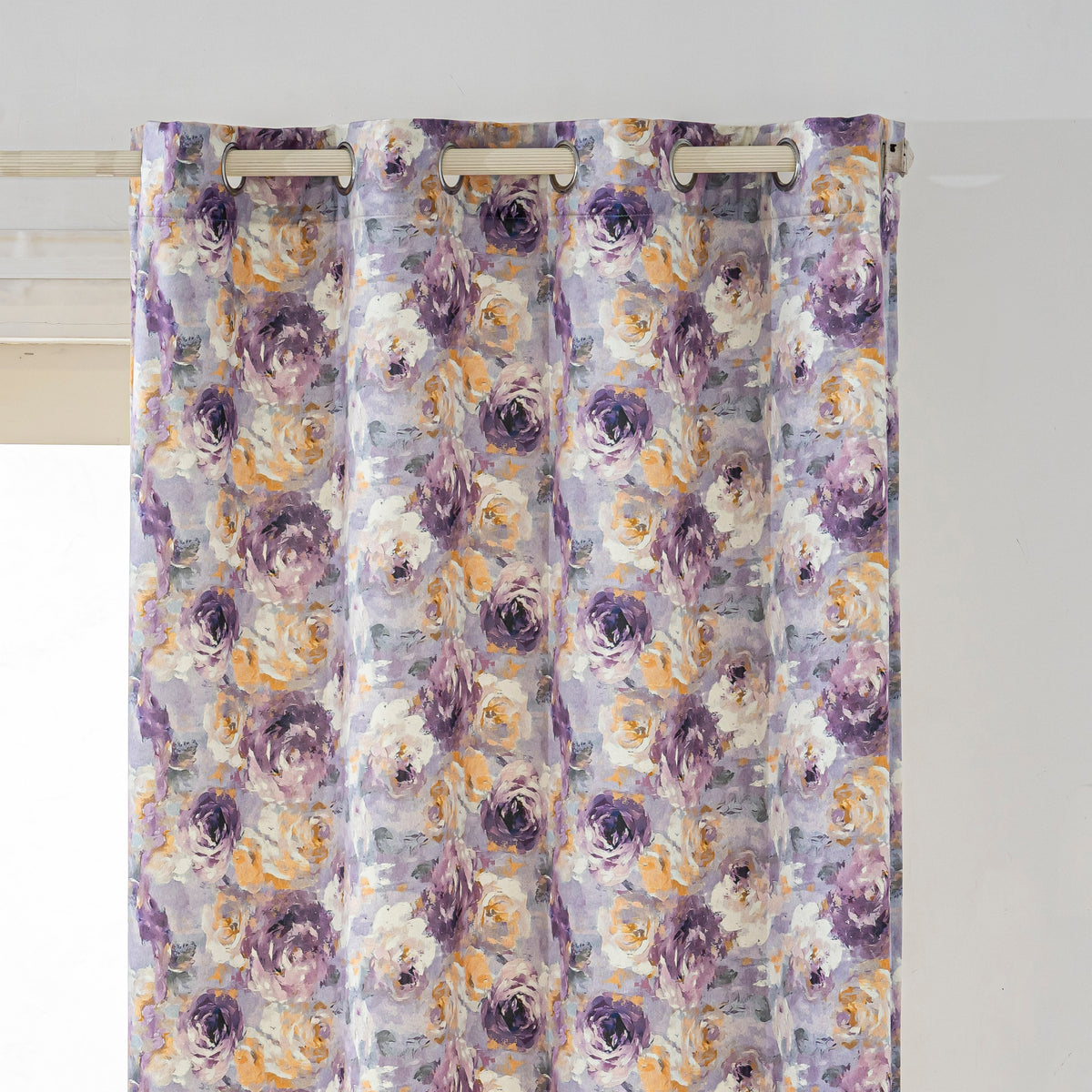 Muted Purple Yellow Rose Velvet Curtains Grommet Top 2 Panel