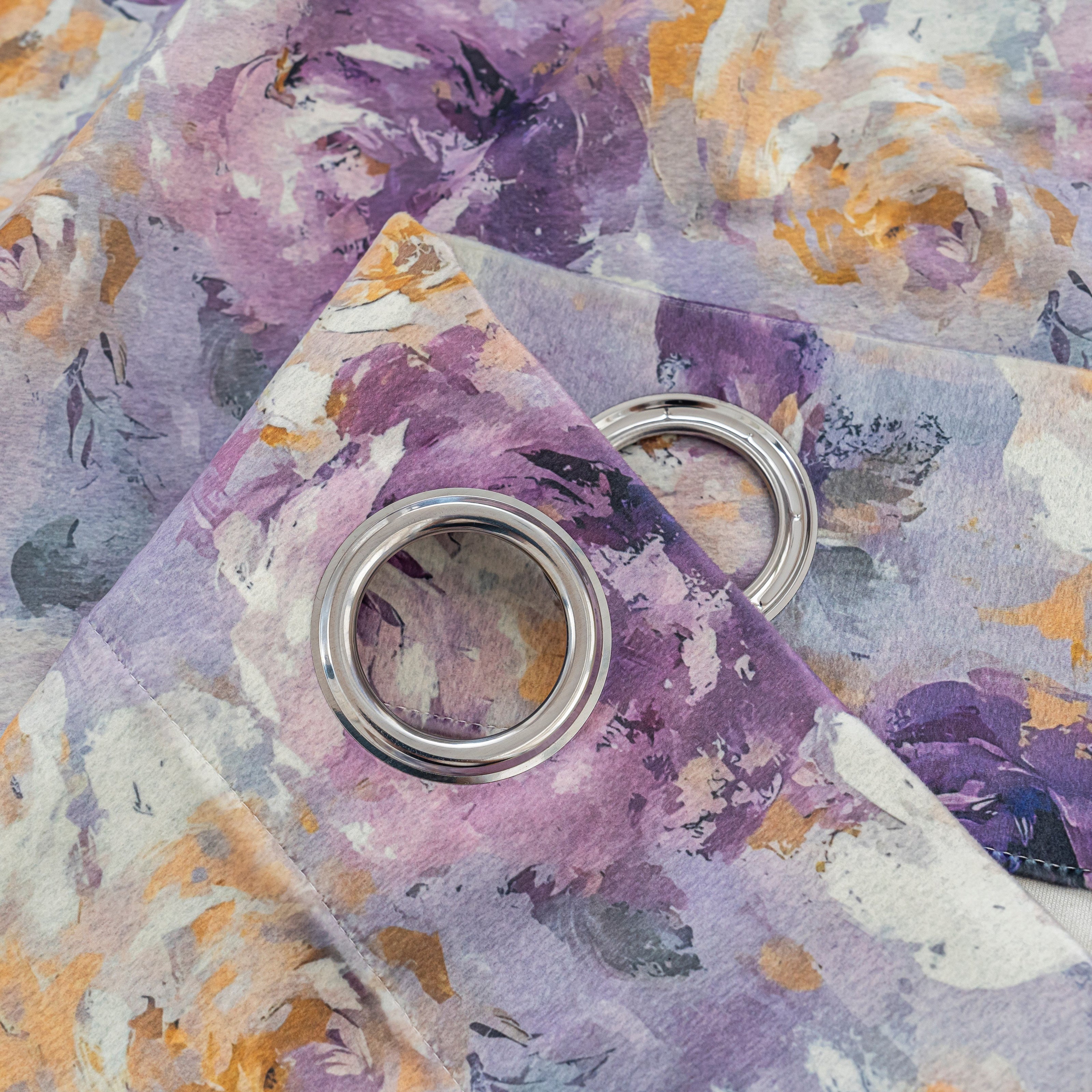 Muted Purple Yellow Rose Velvet Curtains Grommet Top 2 Panel