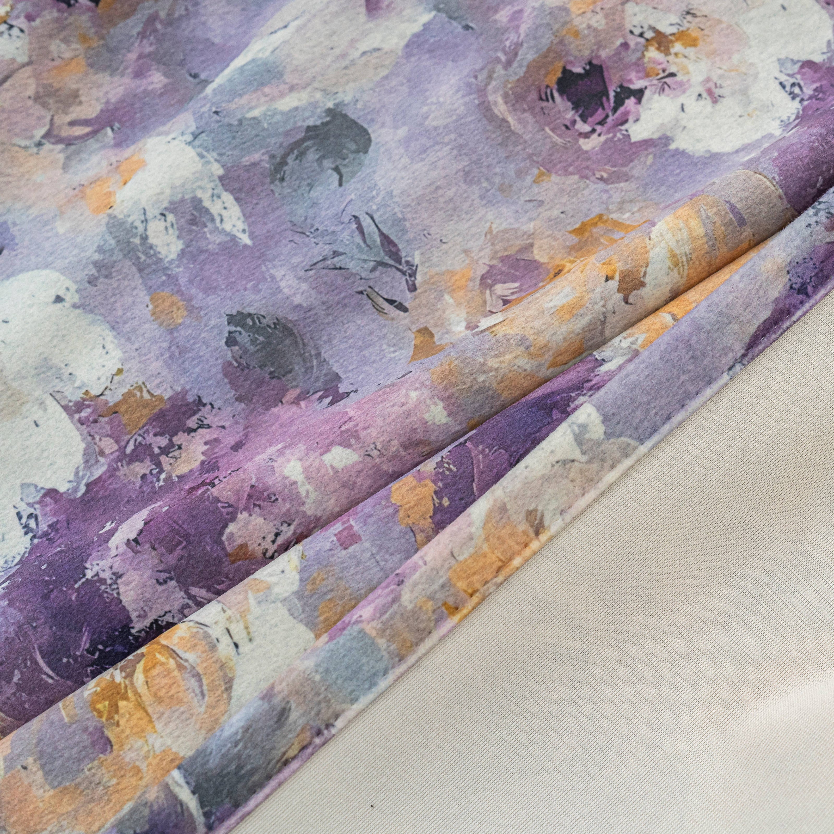 Muted Purple Yellow Rose Velvet Curtains Grommet Top 2 Panel