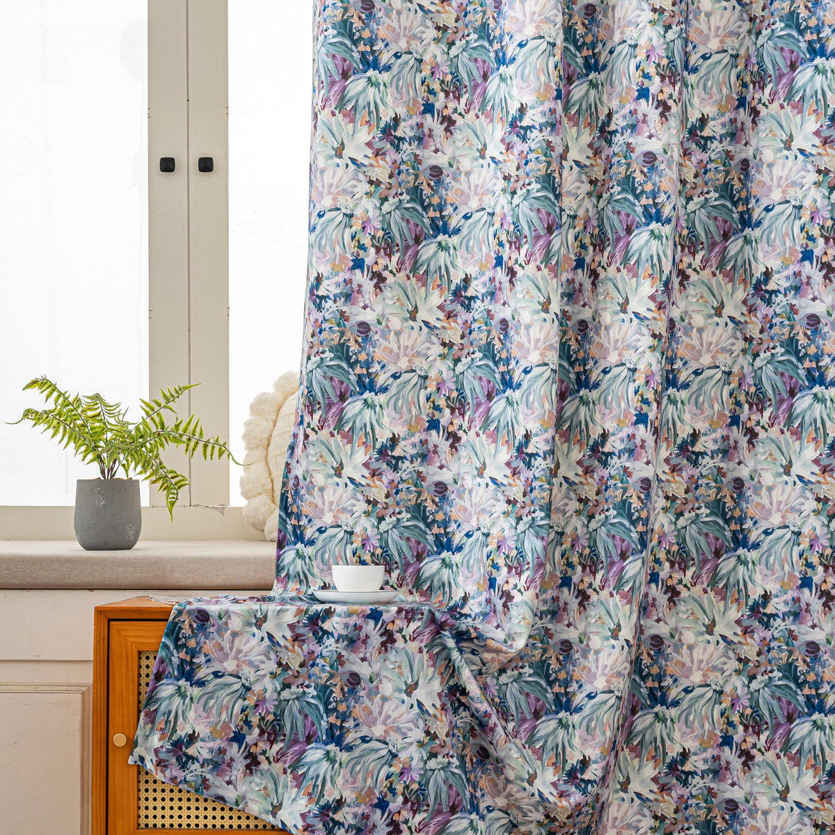 Purple Dahlia Floral Velvet Curtains Grommet Top 2 Panel