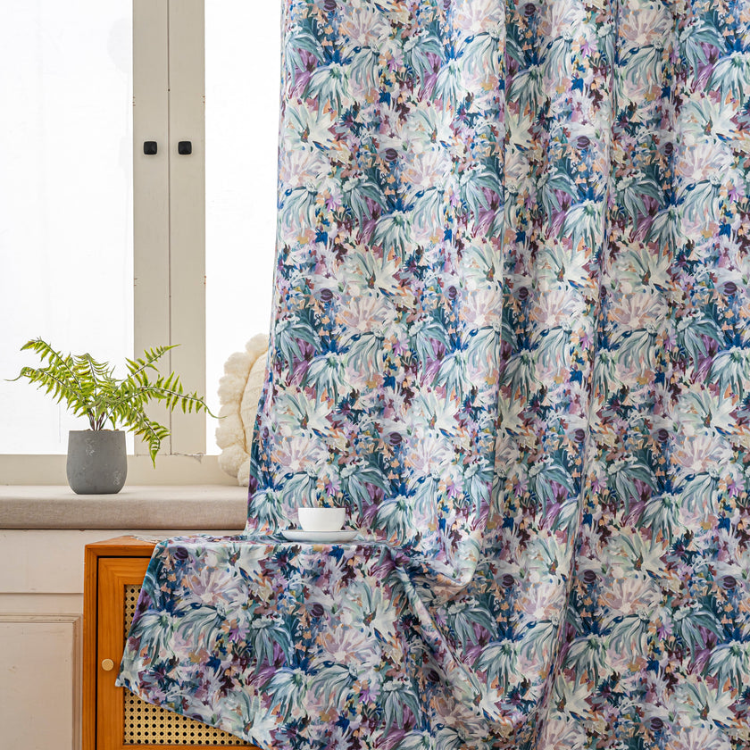Purple Dahlia Floral Velvet Curtains Grommet Top 2 Panel
