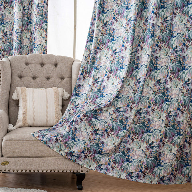 Purple Dahlia Floral Velvet Curtains Grommet Top 2 Panel