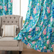 Blue Pink Tulip Floral Velvet Curtains Grommet Top 2 Panel