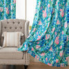 Blue Pink Tulip Floral Velvet Curtains Grommet Top 2 Panel