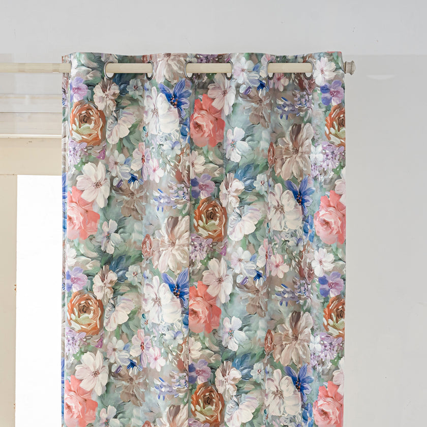 Mixed Color Vintage Watercolor Floral Velvet Curtains Grommet Top 2 Panel - product image 5