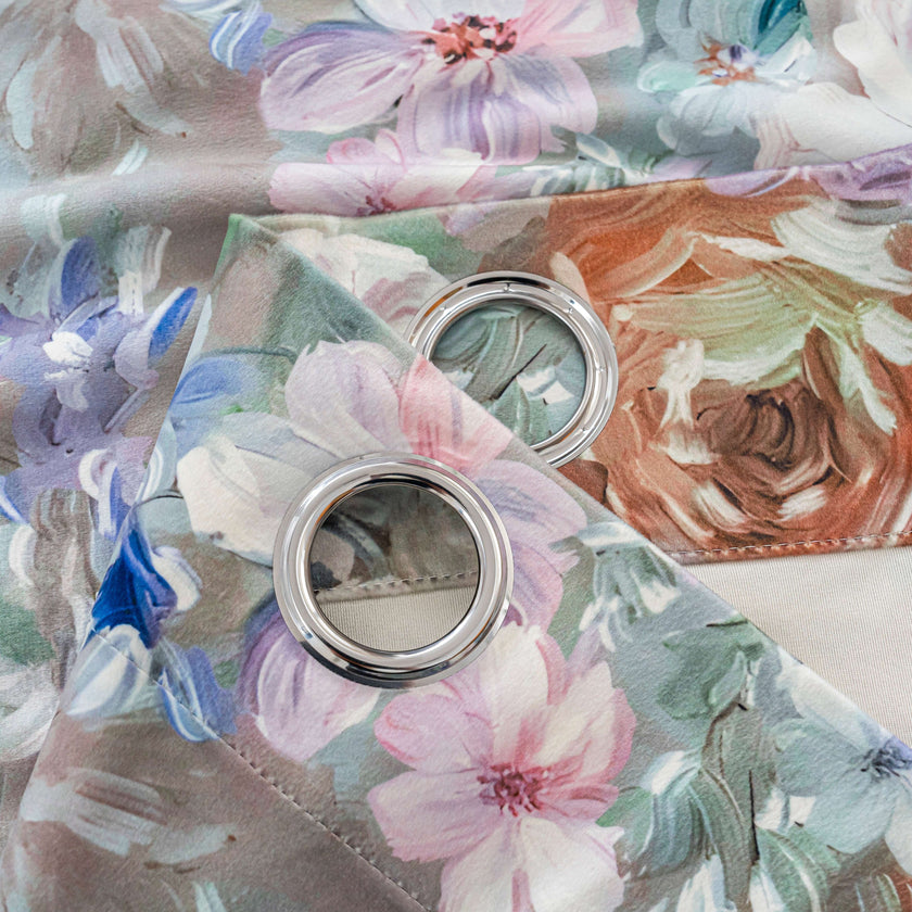 Mixed Color Vintage Watercolor Floral Velvet Curtains Grommet Top 2 Panel - product image 6