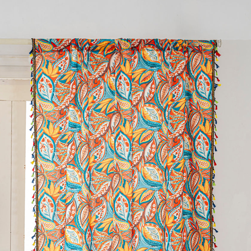 Orange And Blue Paisley Boho Curtains Rod Pocket Light Filtering 2 Panel
