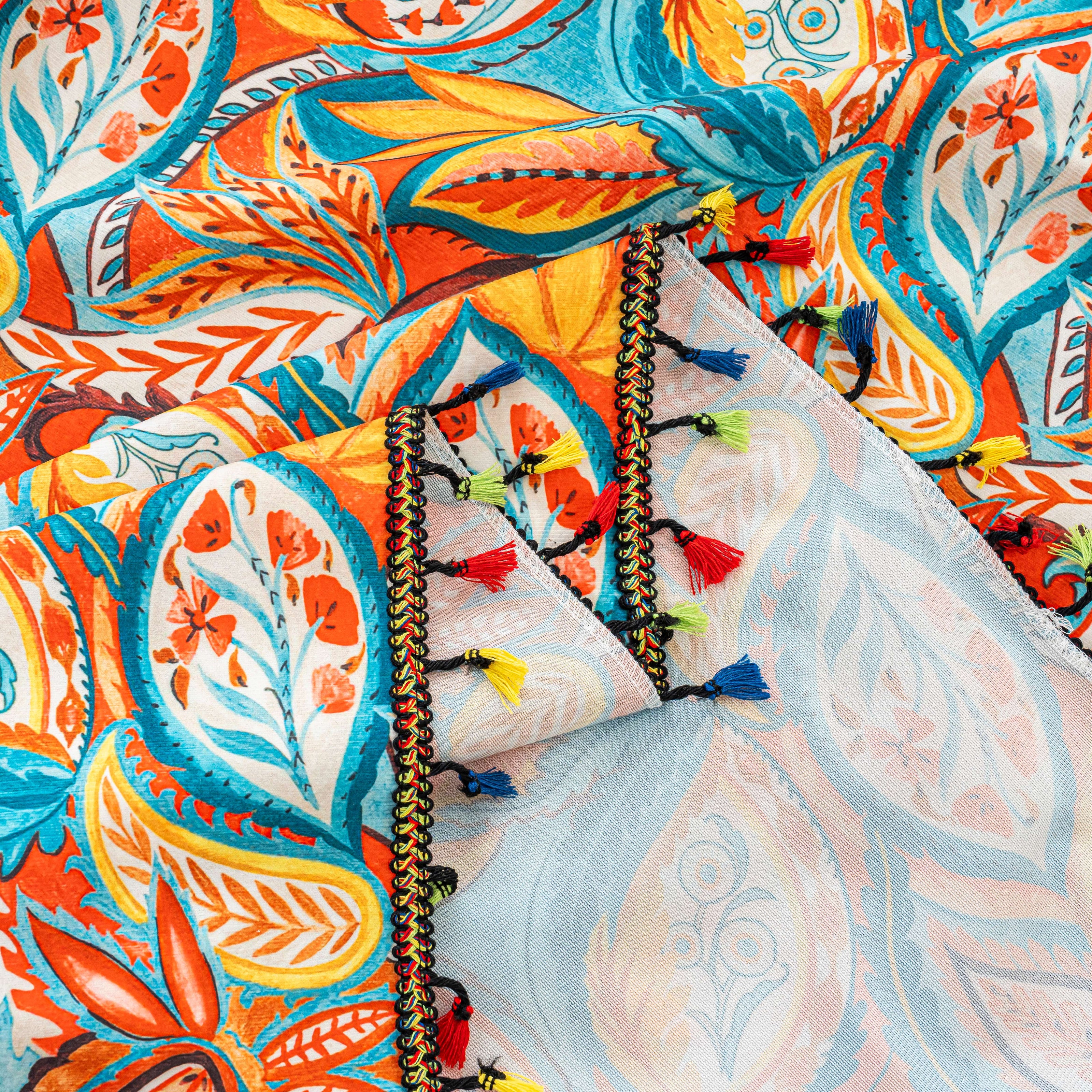 Orange And Blue Paisley Boho Curtains Rod Pocket Light Filtering 2 Panel