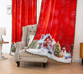 Red Christmas Santa Print Tassel Curtains Grommet Top 2 Panel