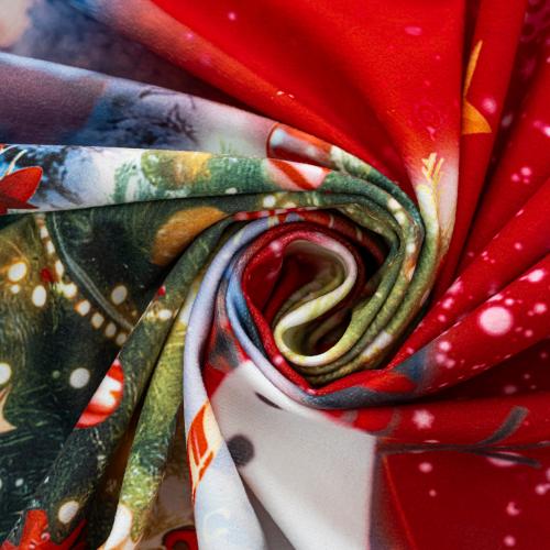 Red Christmas Santa Print Tassel Curtains Grommet Top 2 Panel