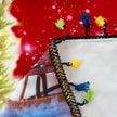 Red Christmas Santa Print Tassel Curtains Grommet Top 2 Panel