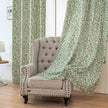 Fresh Green Willow Leaf Linen Texture Curtains Grommet Top 2 Panel