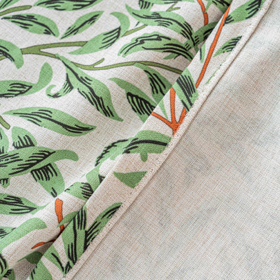 Fresh Green Willow Leaf Linen Texture Curtains Grommet Top 2 Panel