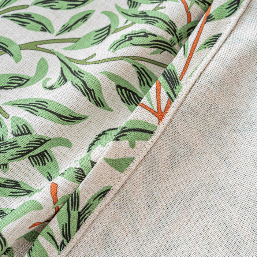 Fresh Green Willow Leaf Linen Texture Curtains Grommet Top 2 Panel